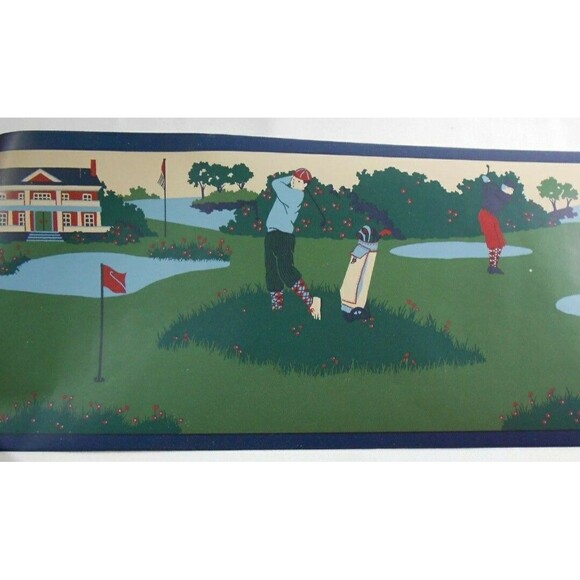 2 Rolls Waverly Wallpaper Golf Course Border 5 Yards Golfing Golfer Man Cave NEW - Picture 3 of 6